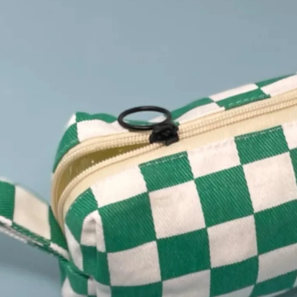 NWT Canvas Zippered Black Checkerboard Makeup Clutch